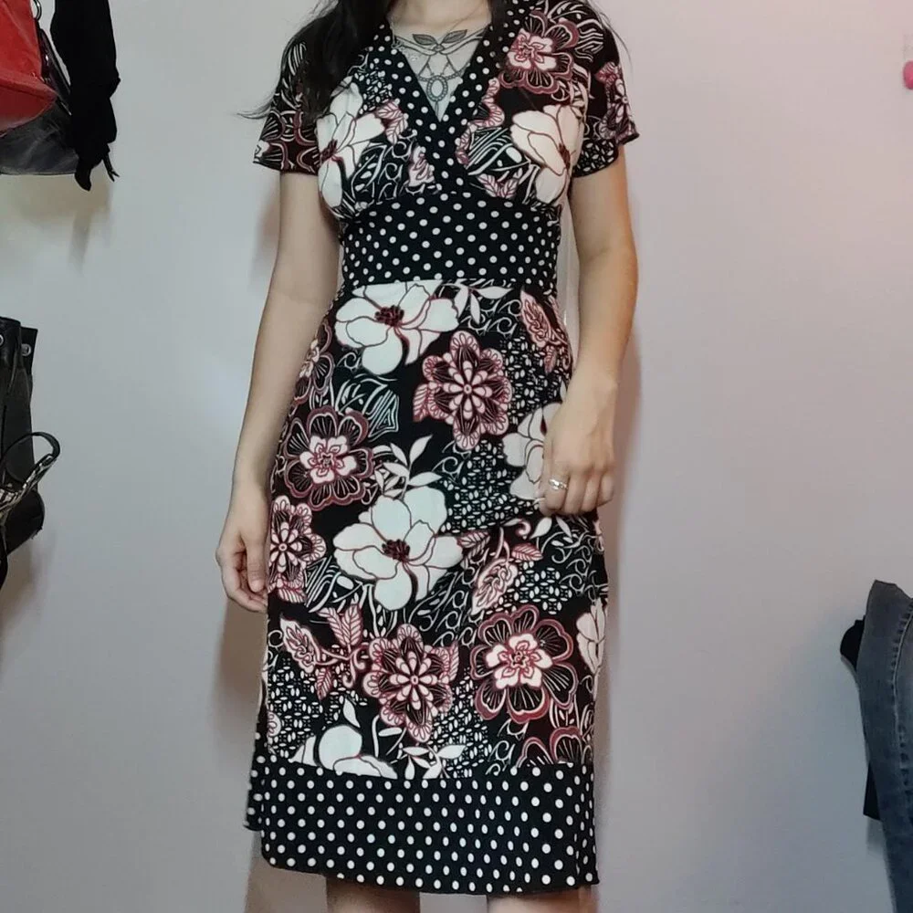 Y2k Midi Mixed Print Polka Dot Dress !! - Picture 4 of 7
